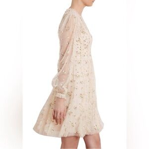 Needle & Thread | Frieda Ditsy Long Sleeve Mini Dress in Champagne, Size 10